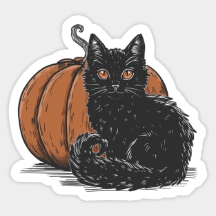 Black Kitten and Pumpkin Sticker